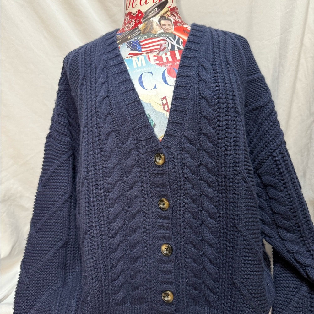 Torrid Deep Blue Cable Knit Cardigan - Picture 2 of 12